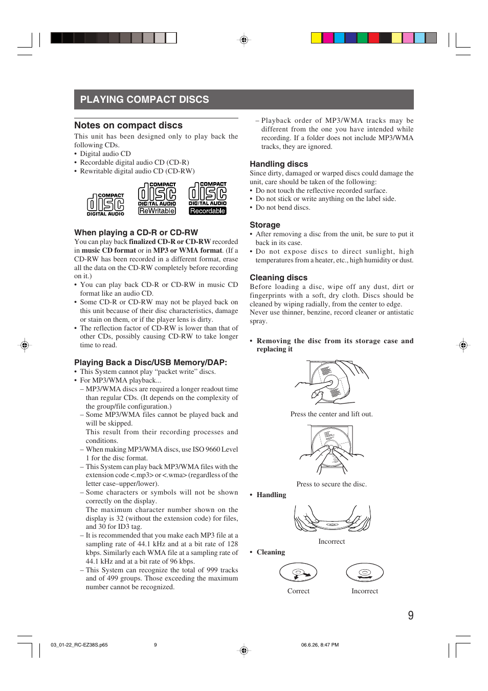 Playing compact discs | JVC RC-EZ38SJ User Manual | Page 13 / 29