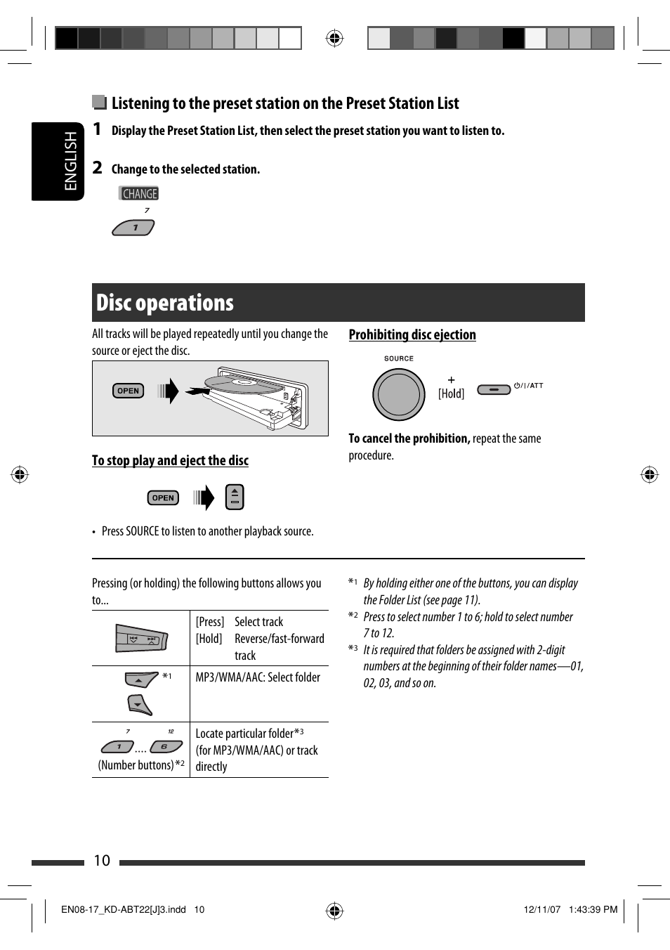 Disc operations, English 10 | JVC KD-ABT22 User Manual | Page 10 / 153