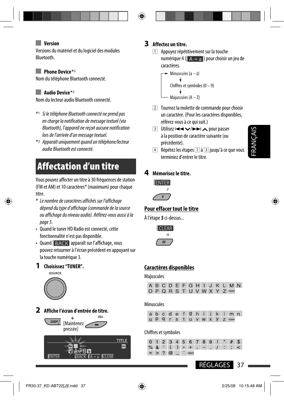 Affectation d’un titre, Français 37 réglages | JVC KD-ABT22 User Manual | Page 137 / 153