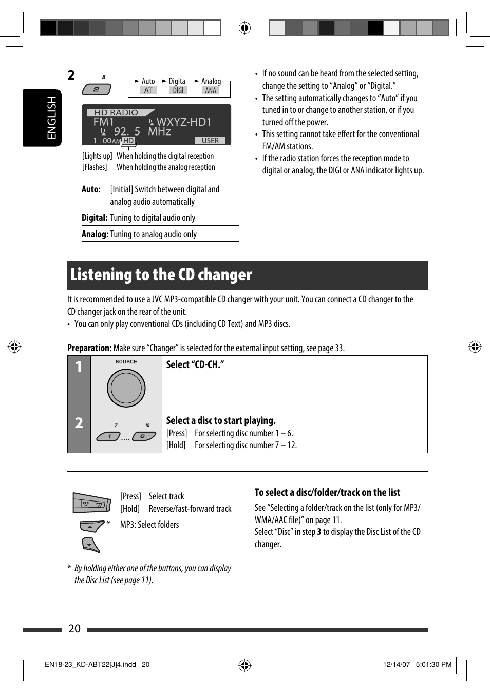 Listening to the cd changer | JVC KD-ABT22 User Manual | Page 20 / 153