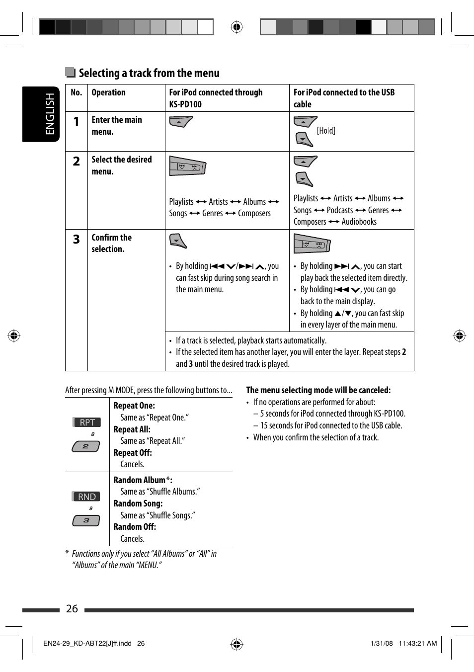 Selecting a track from the menu, English 26 | JVC KD-ABT22 User Manual | Page 26 / 153