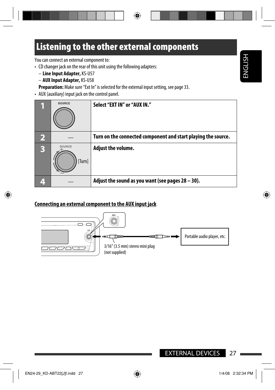 Listening to the other external components | JVC KD-ABT22 User Manual | Page 27 / 153