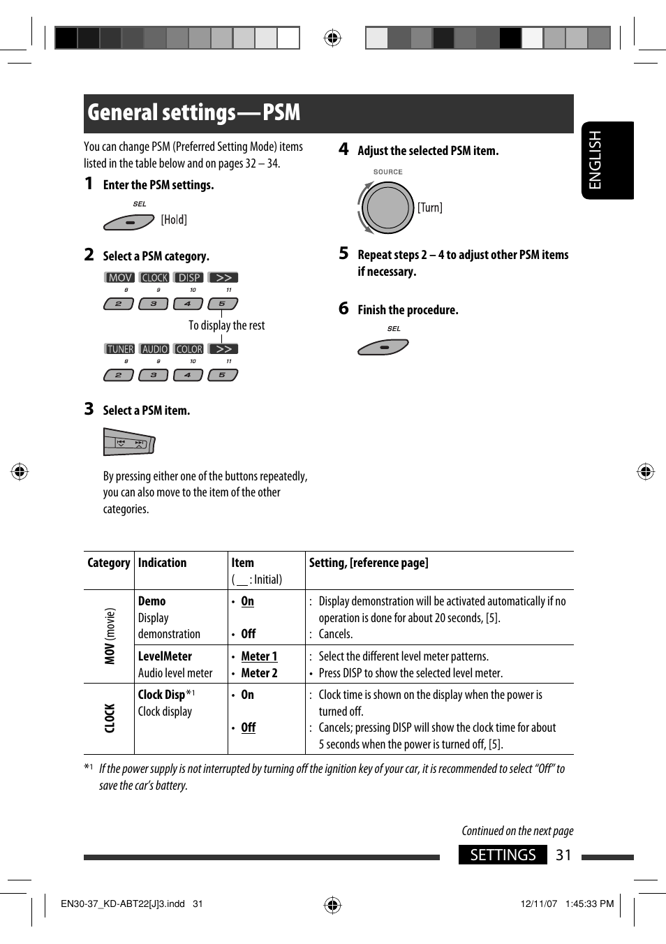 General settings — psm | JVC KD-ABT22 User Manual | Page 31 / 153