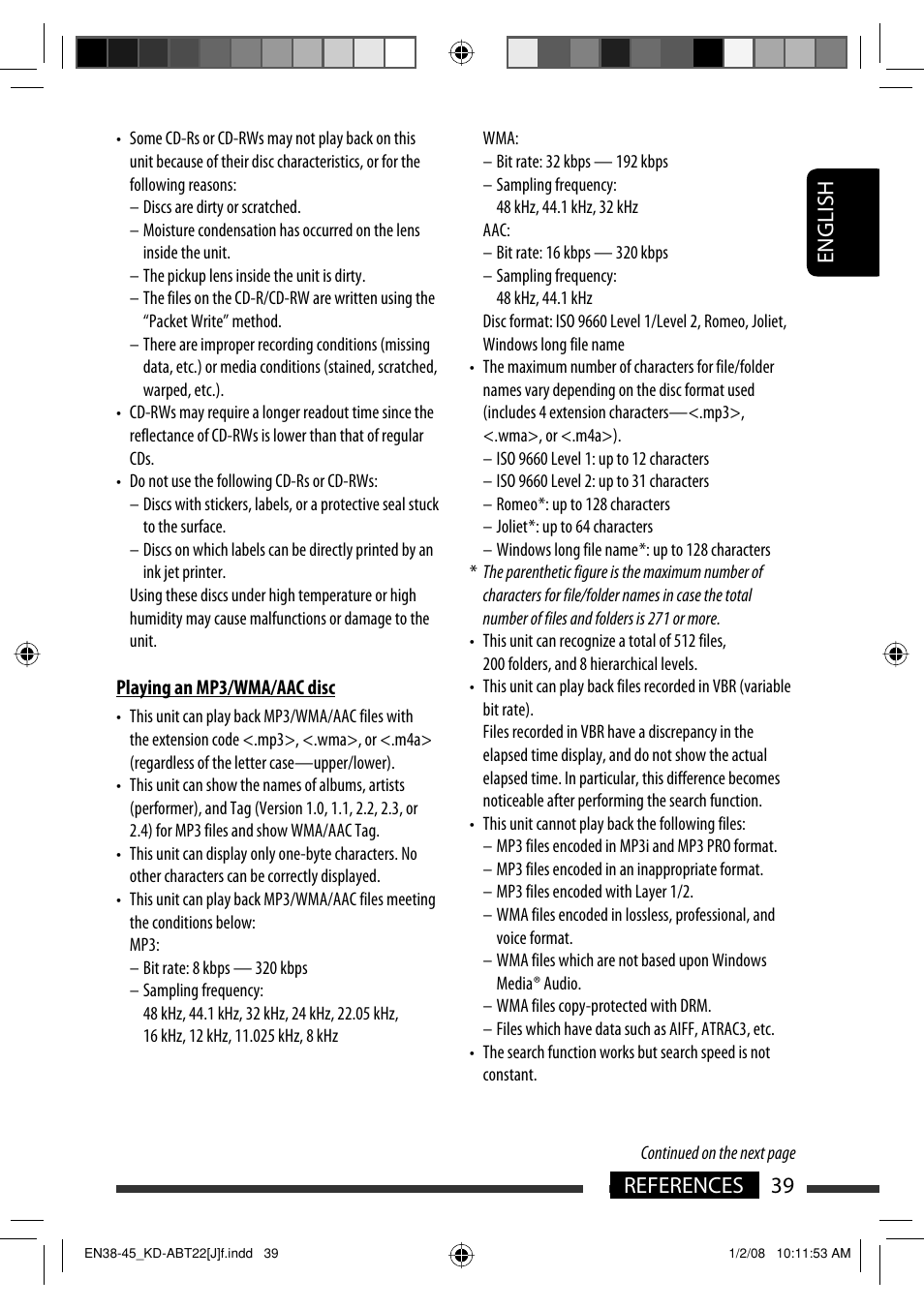English 39 references | JVC KD-ABT22 User Manual | Page 39 / 153