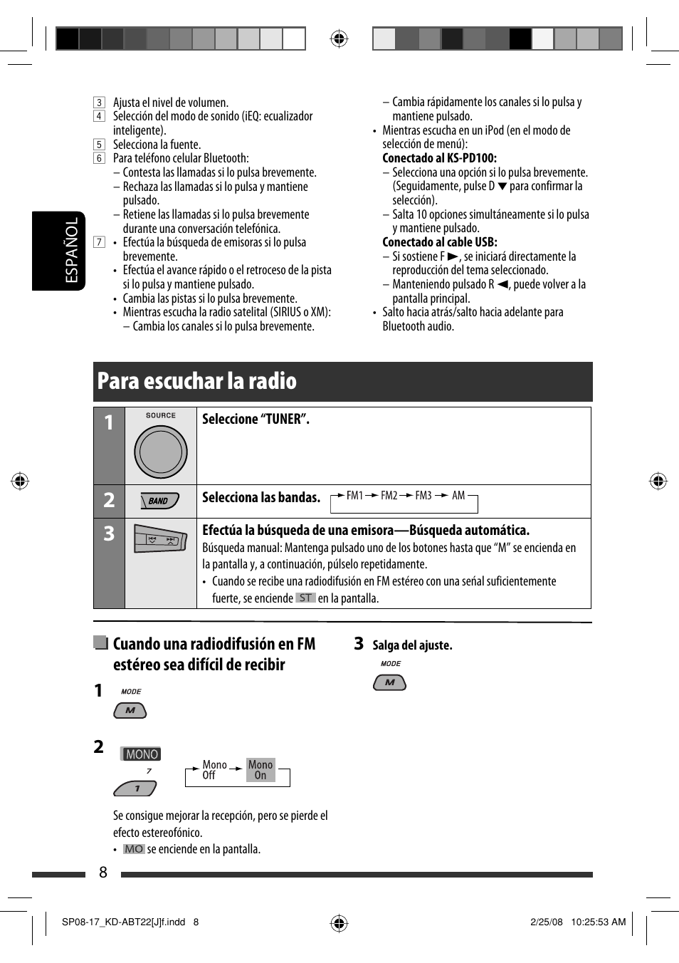 Para escuchar la radio | JVC KD-ABT22 User Manual | Page 58 / 153