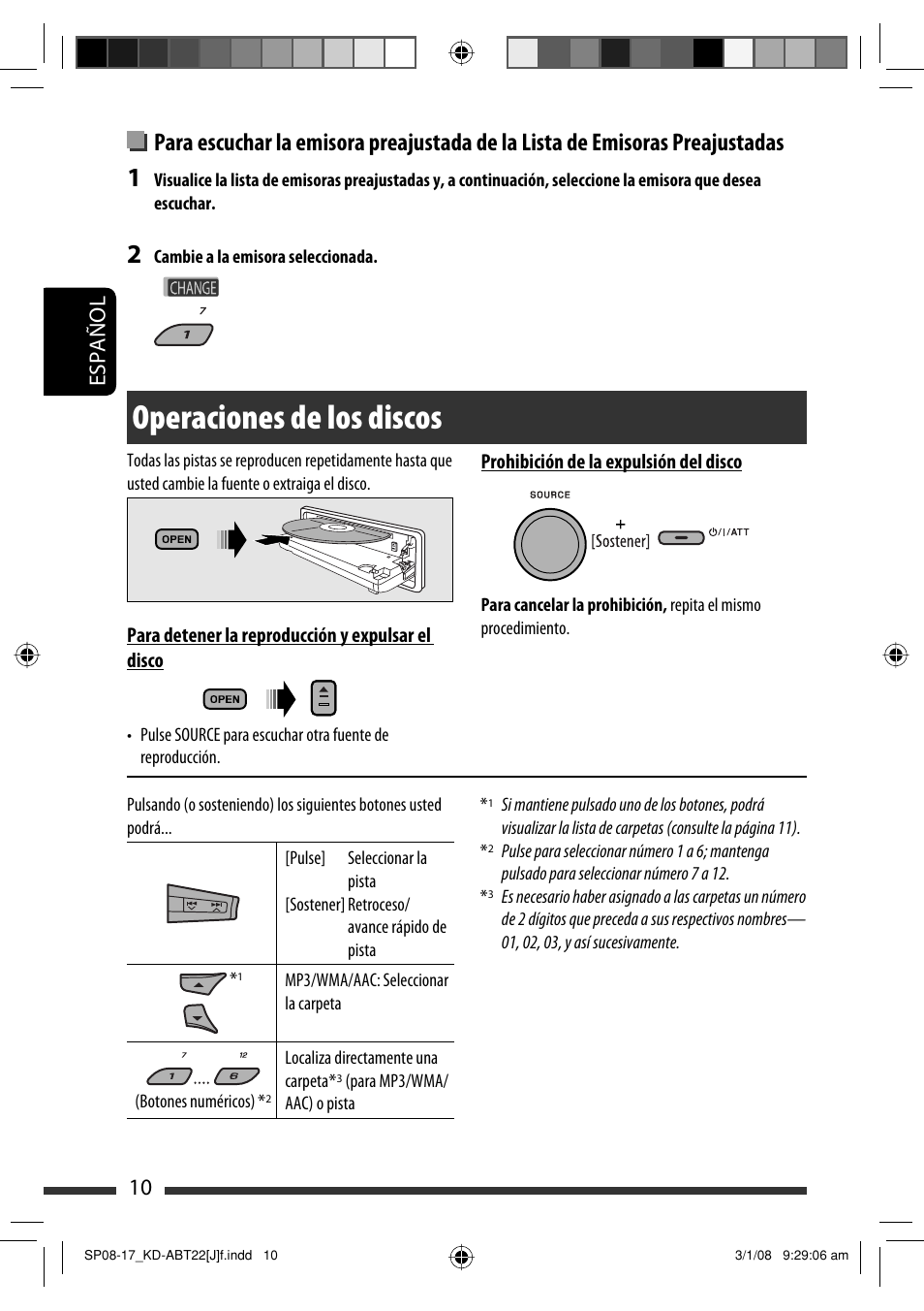 Operaciones de los discos, Español 10 | JVC KD-ABT22 User Manual | Page 60 / 153