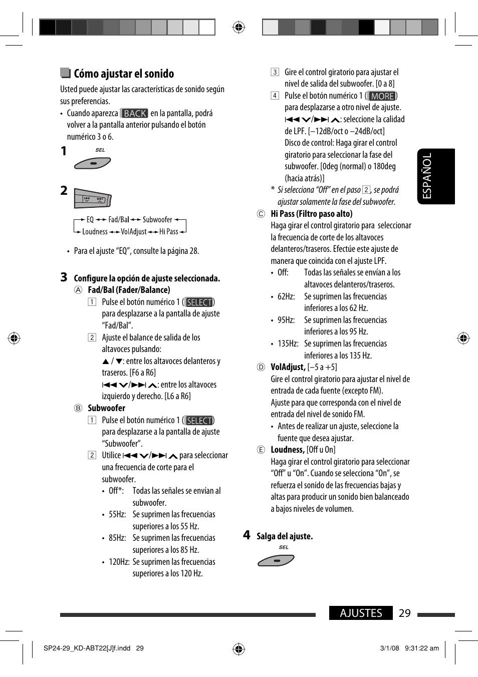 Cómo ajustar el sonido, Español 29 ajustes | JVC KD-ABT22 User Manual | Page 79 / 153