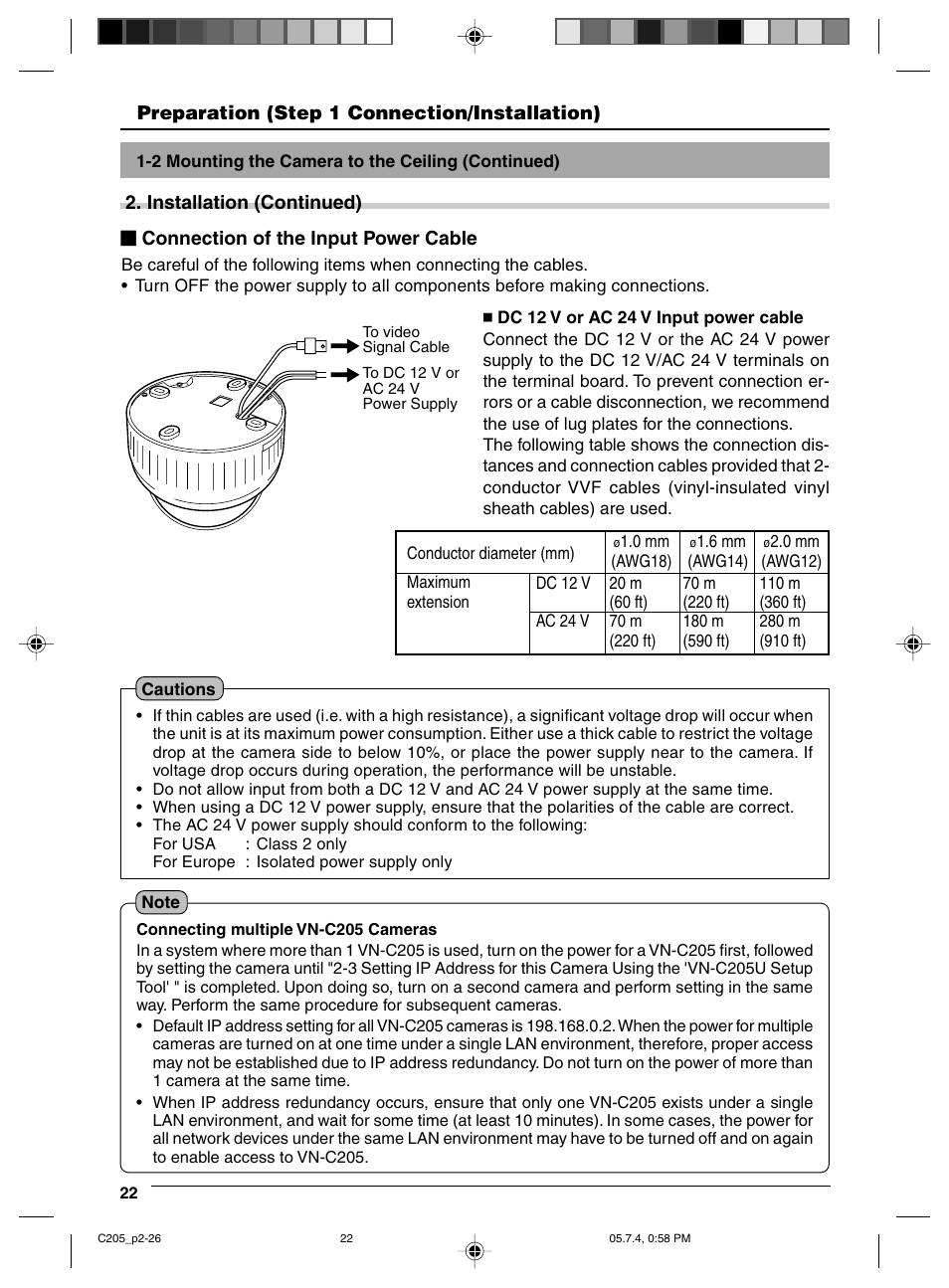 Connection of the input power cable, To the input power cable | JVC VN-C205 User Manual | Page 22 / 90