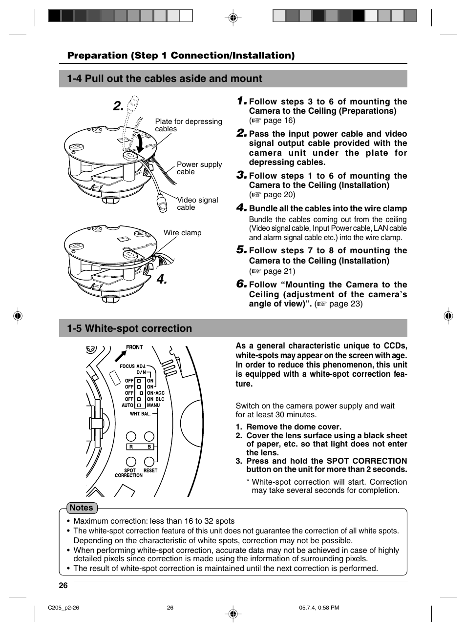 4 pull out the cables aside and mount, 5 white-spot correction, And mount | Wire clamp | JVC VN-C205 User Manual | Page 26 / 90