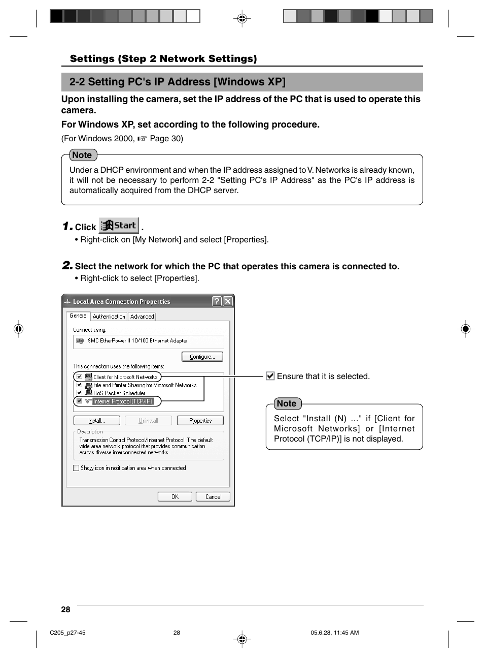 2 setting pc's ip address [windows xp | JVC VN-C205 User Manual | Page 28 / 90