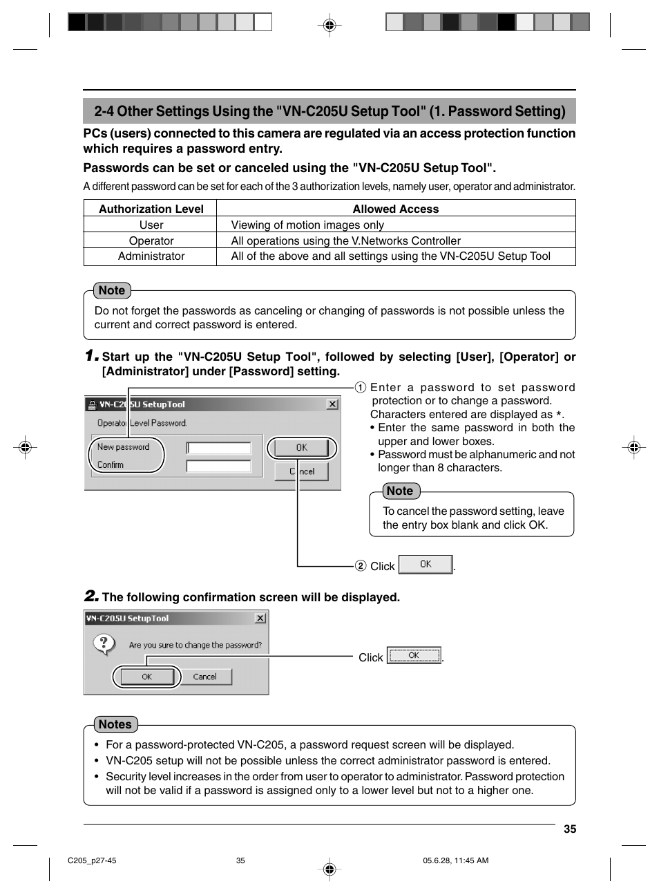 Password setting | JVC VN-C205 User Manual | Page 35 / 90