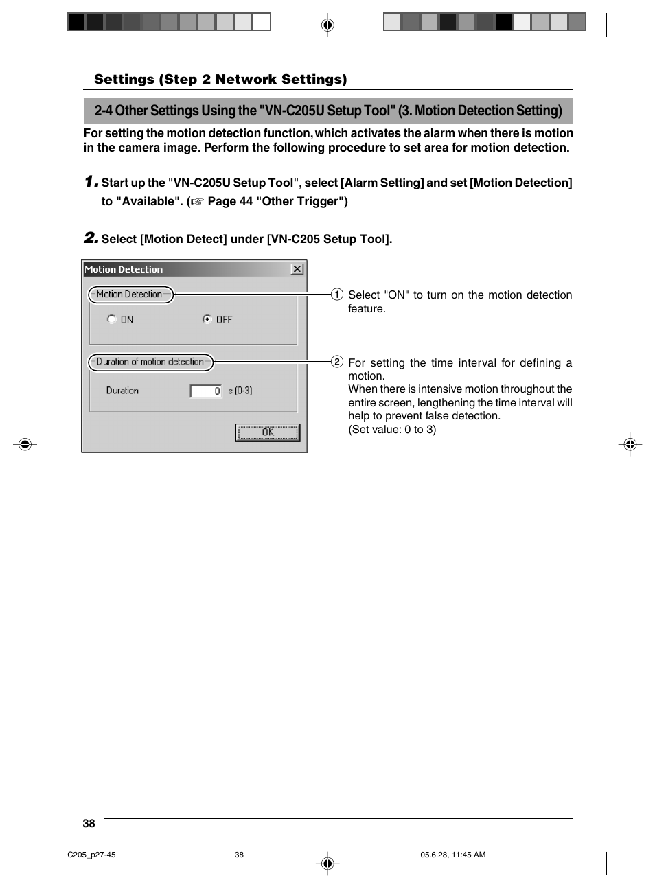 Motion detection setting | JVC VN-C205 User Manual | Page 38 / 90