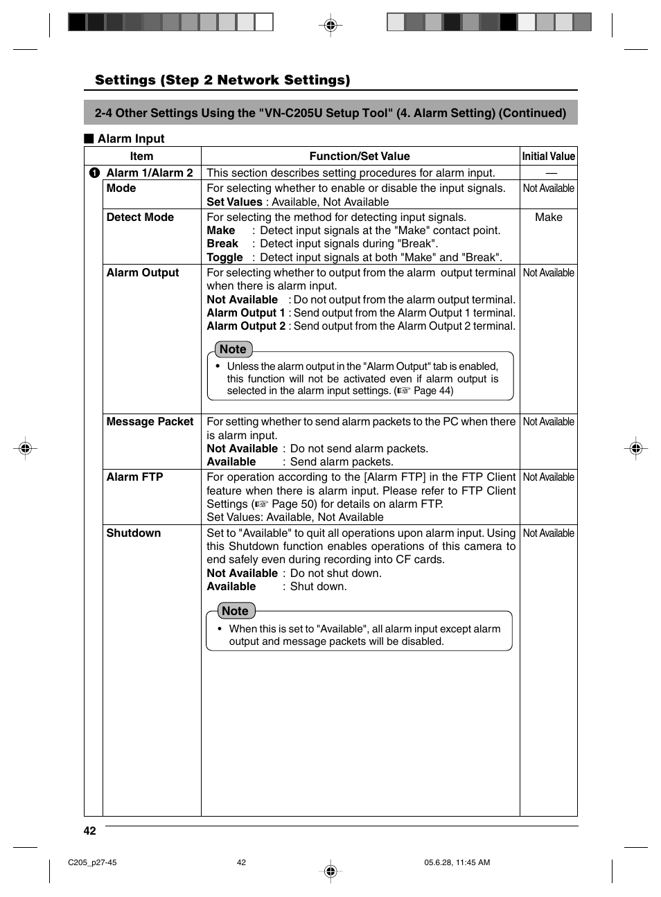 Alarm packets are sent to the pc, Quits all operations | JVC VN-C205 User Manual | Page 42 / 90