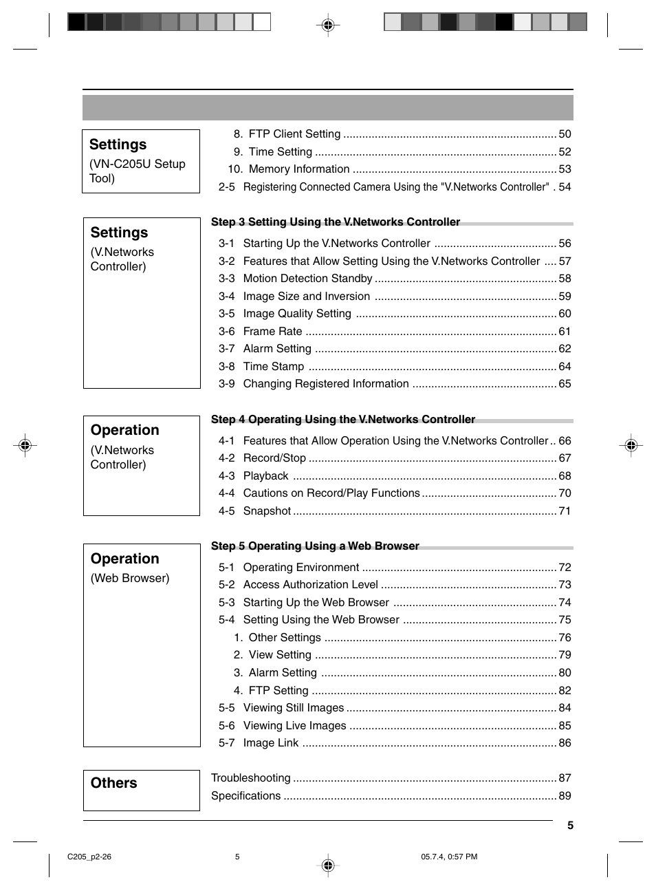 Operation, Others settings, Settings | JVC VN-C205 User Manual | Page 5 / 90