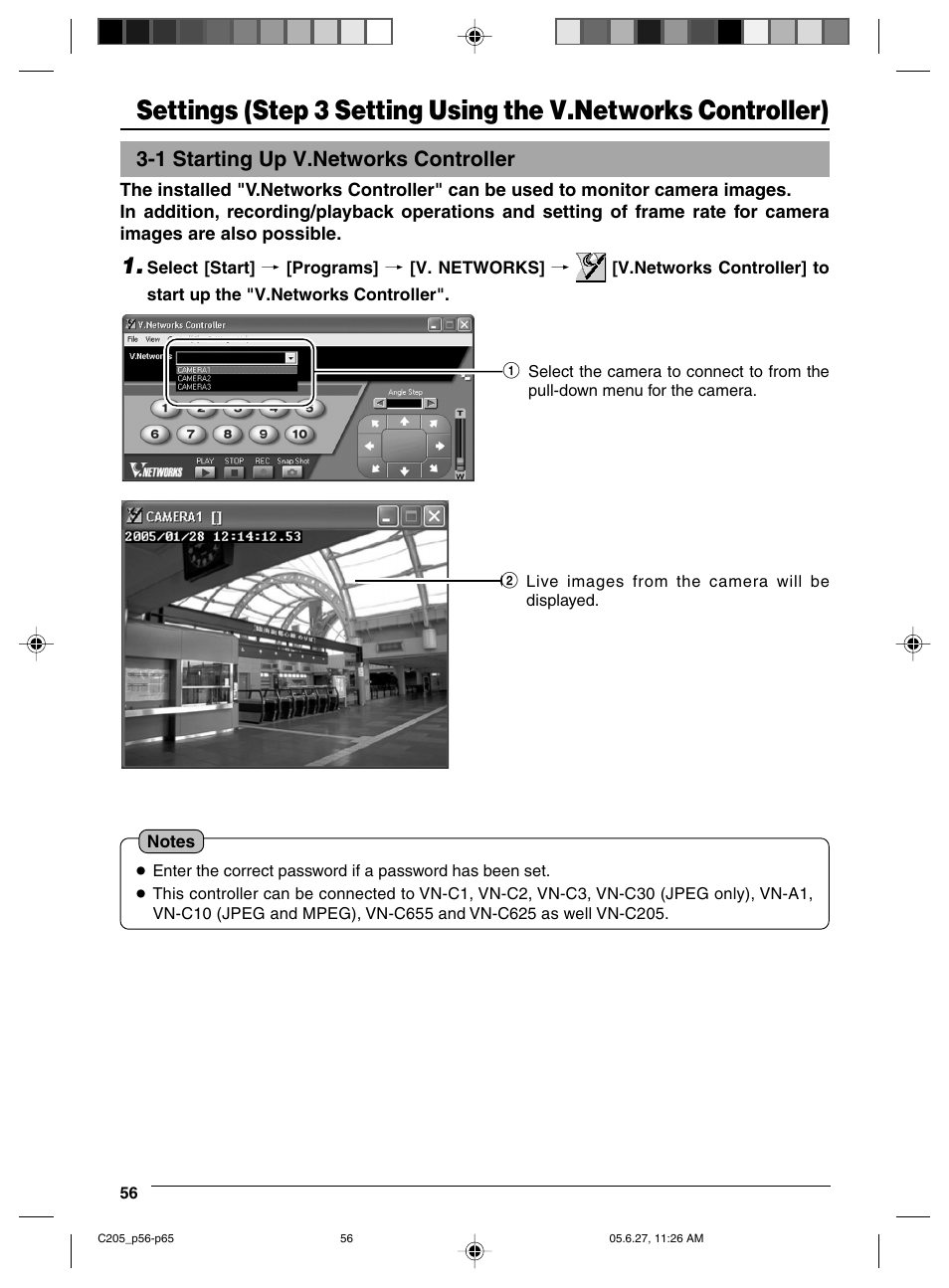 Step 3 setting using the v.networks controller, 1 starting up v.networks controller, 1 starting up the v.networks controller | JVC VN-C205 User Manual | Page 56 / 90