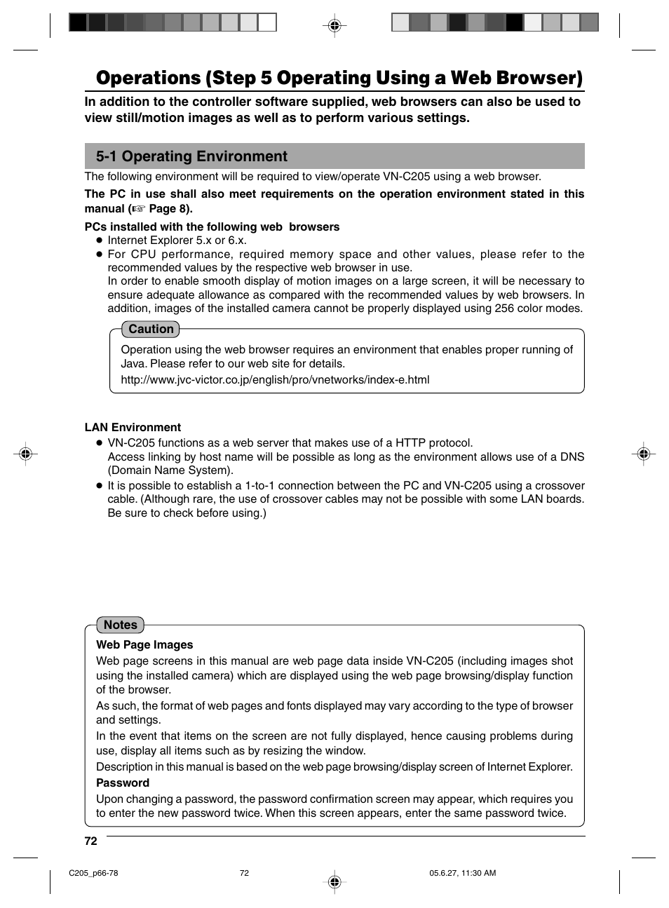 Step 5 operating using a web browser, 1 operating environment, Operations (step 5 operating using a web browser) | JVC VN-C205 User Manual | Page 72 / 90