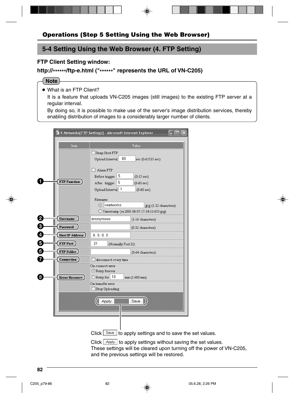 Ftp setting, Ftp settings | JVC VN-C205 User Manual | Page 82 / 90