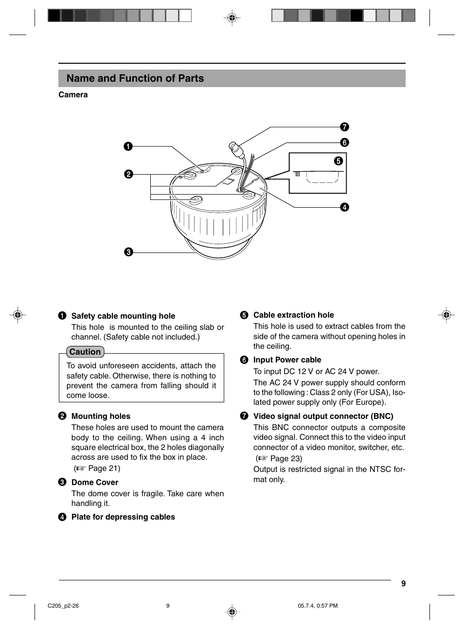 Name and function of parts | JVC VN-C205 User Manual | Page 9 / 90