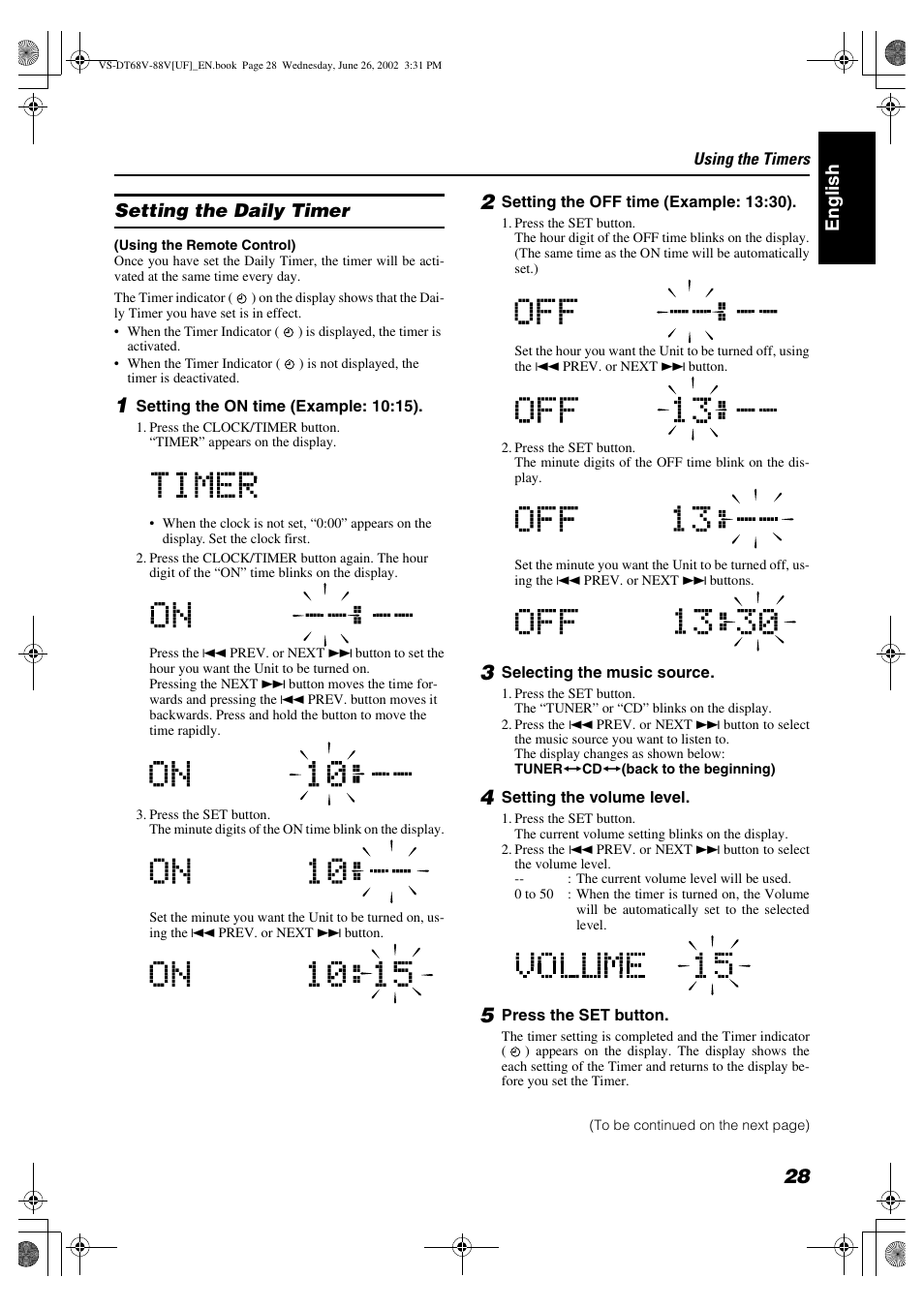 Englis h setting the daily timer | JVC VS-DT88V User Manual | Page 31 / 36