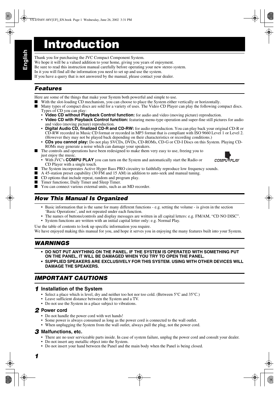 Introduction | JVC VS-DT88V User Manual | Page 4 / 36