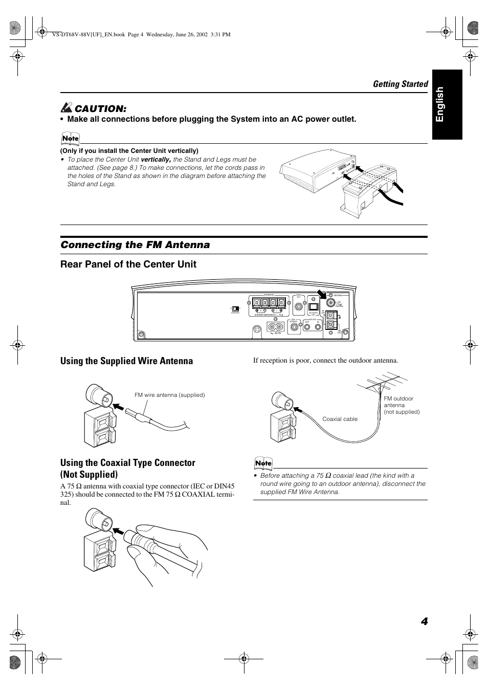Englis h, Caution, Getting started | JVC VS-DT88V User Manual | Page 7 / 36