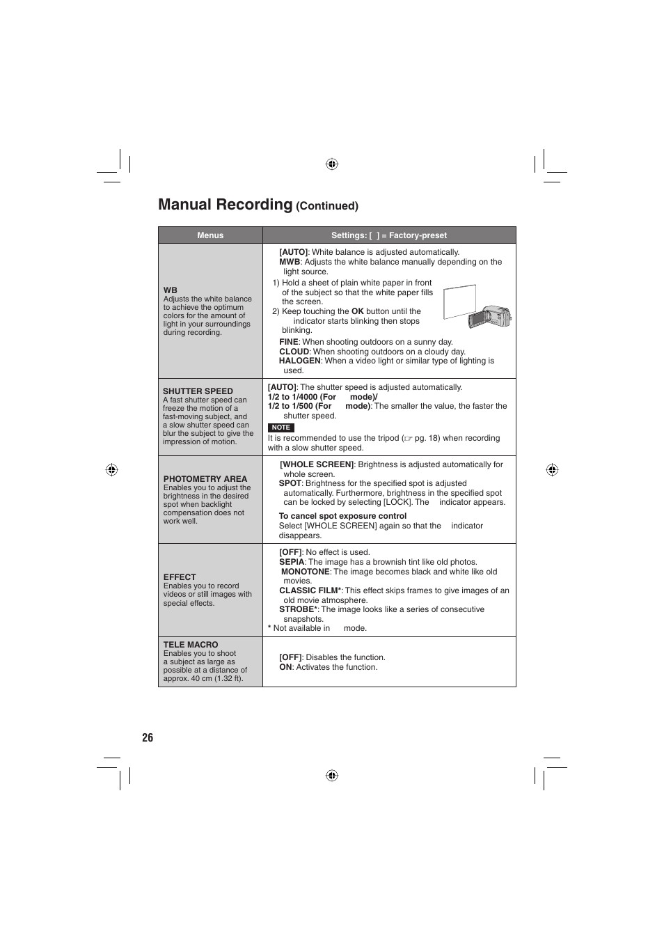 Manual recording, Continued) | JVC Everio GZ-MG465 User Manual | Page 102 / 228