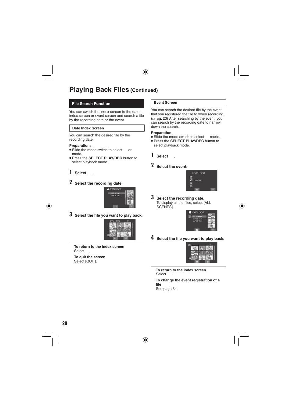 Playing back files | JVC Everio GZ-MG465 User Manual | Page 104 / 228