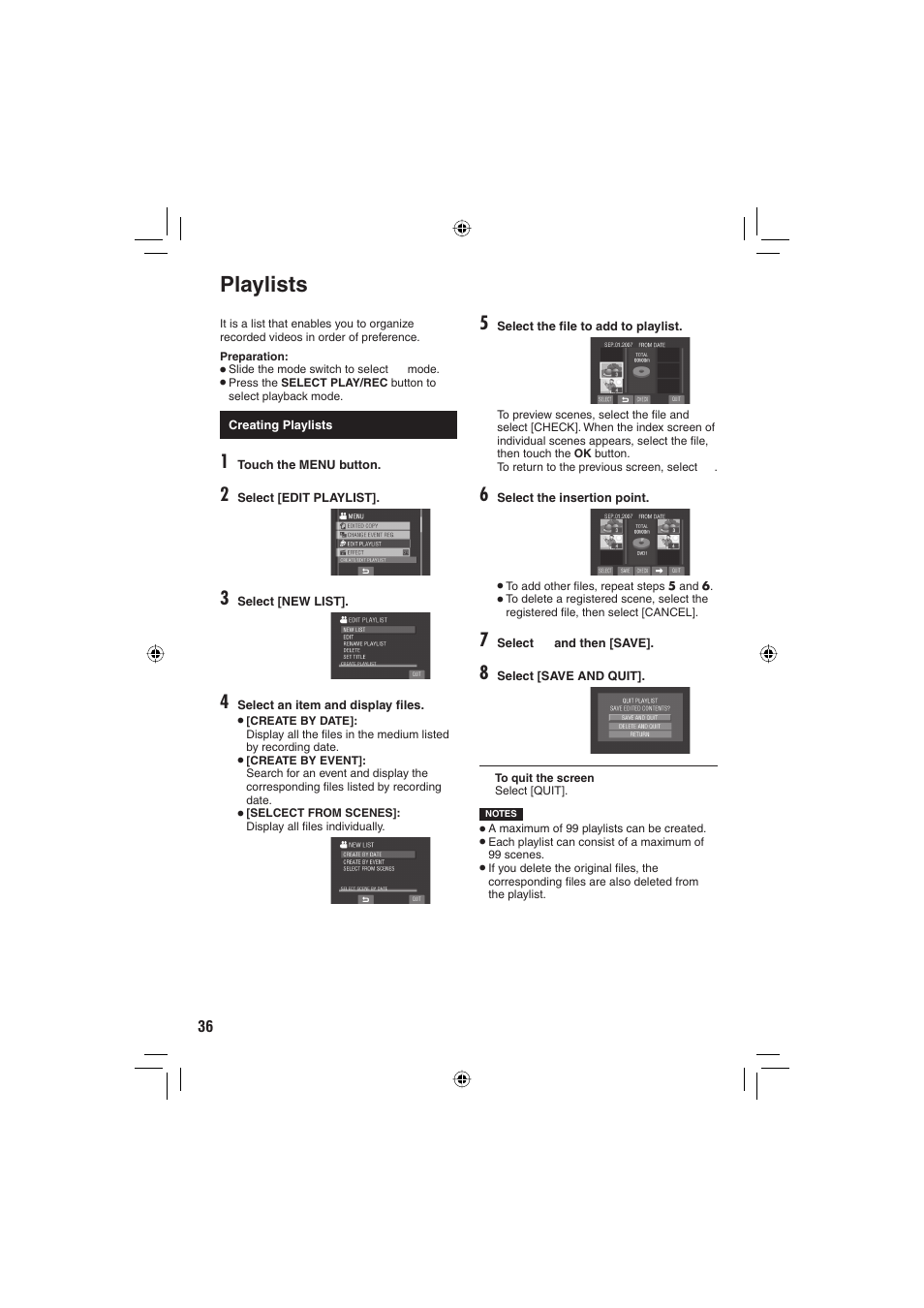 Playlists | JVC Everio GZ-MG465 User Manual | Page 112 / 228