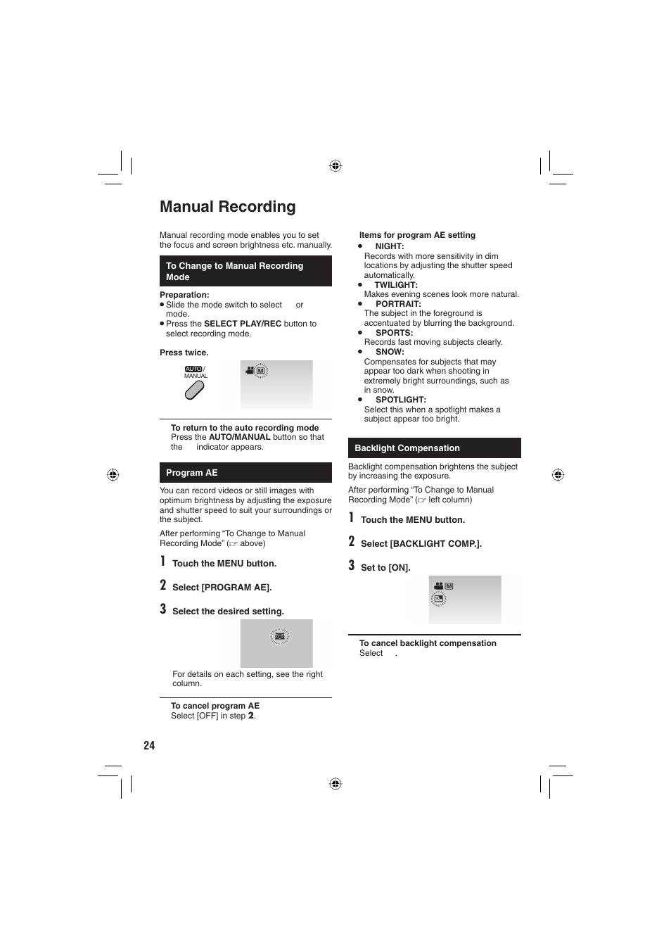 Manual recording | JVC Everio GZ-MG465 User Manual | Page 176 / 228