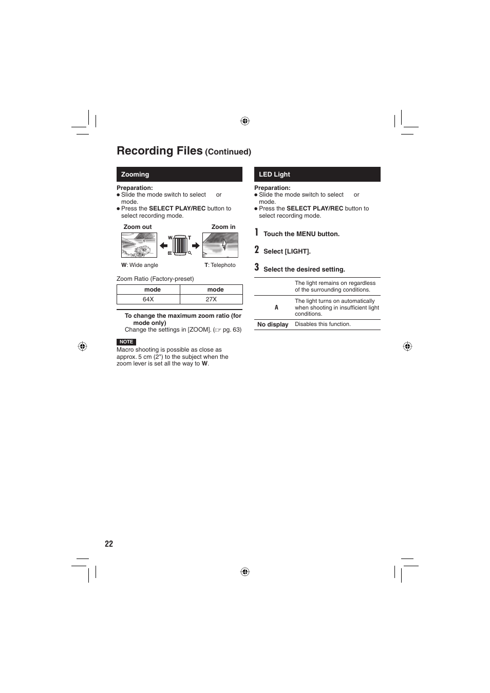 Recording files | JVC Everio GZ-MG465 User Manual | Page 22 / 228