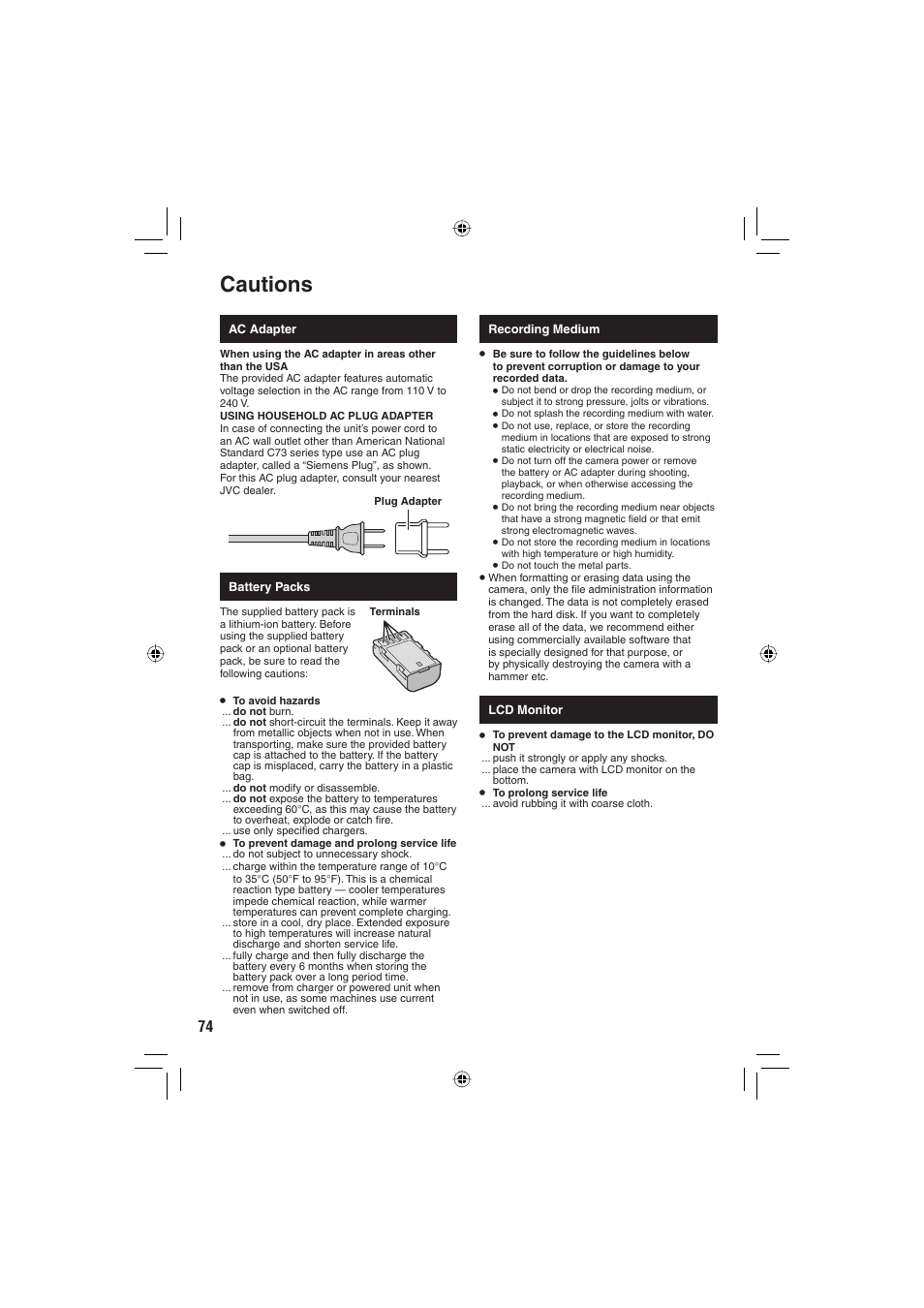 Cautions | JVC Everio GZ-MG465 User Manual | Page 226 / 228