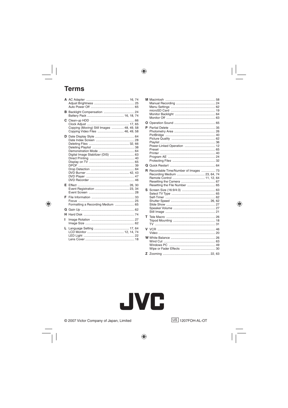 Terms | JVC Everio GZ-MG465 User Manual | Page 228 / 228