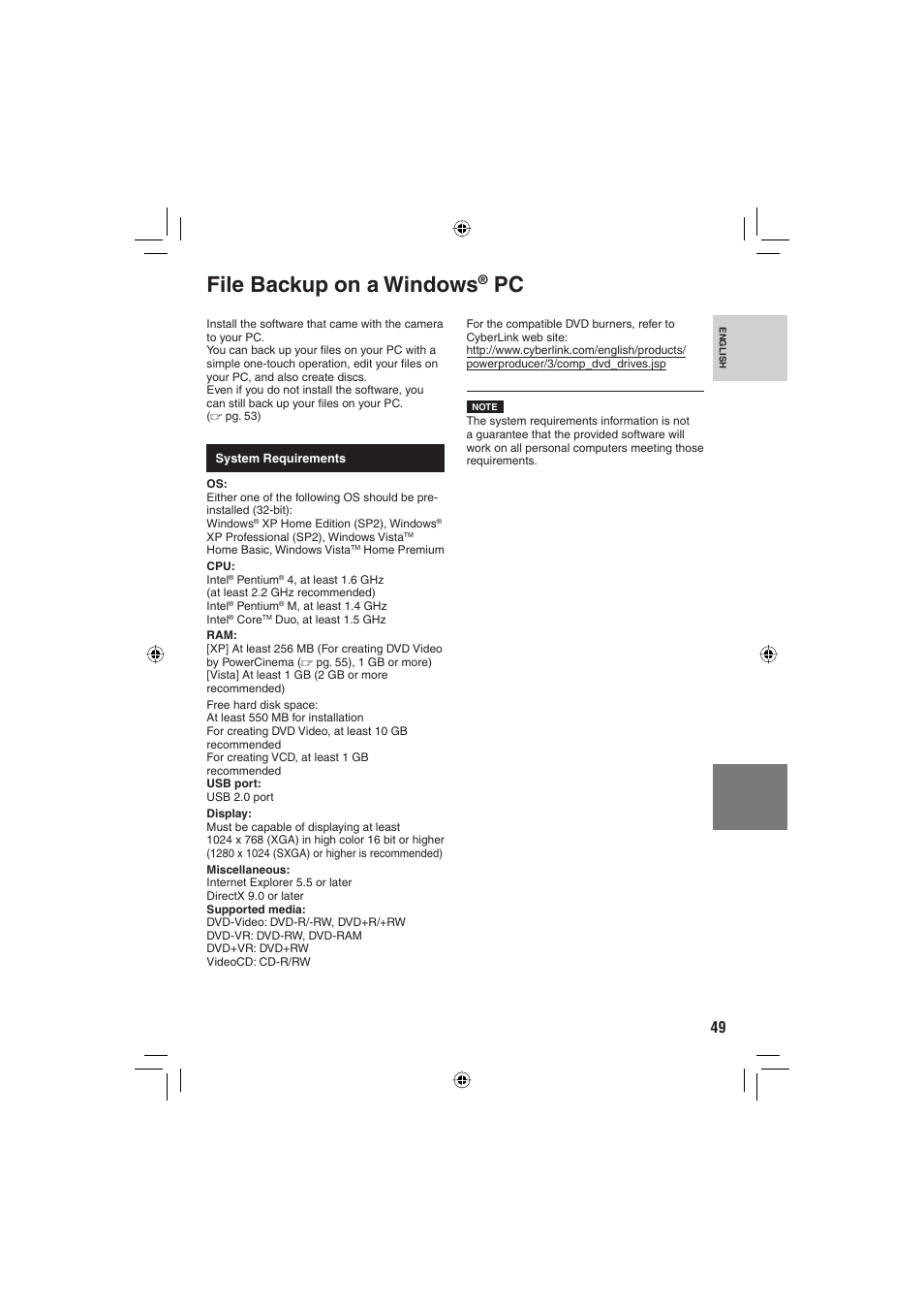Pc operation, File backup on a windows pc, File backup on a windows | JVC Everio GZ-MG465 User Manual | Page 49 / 228