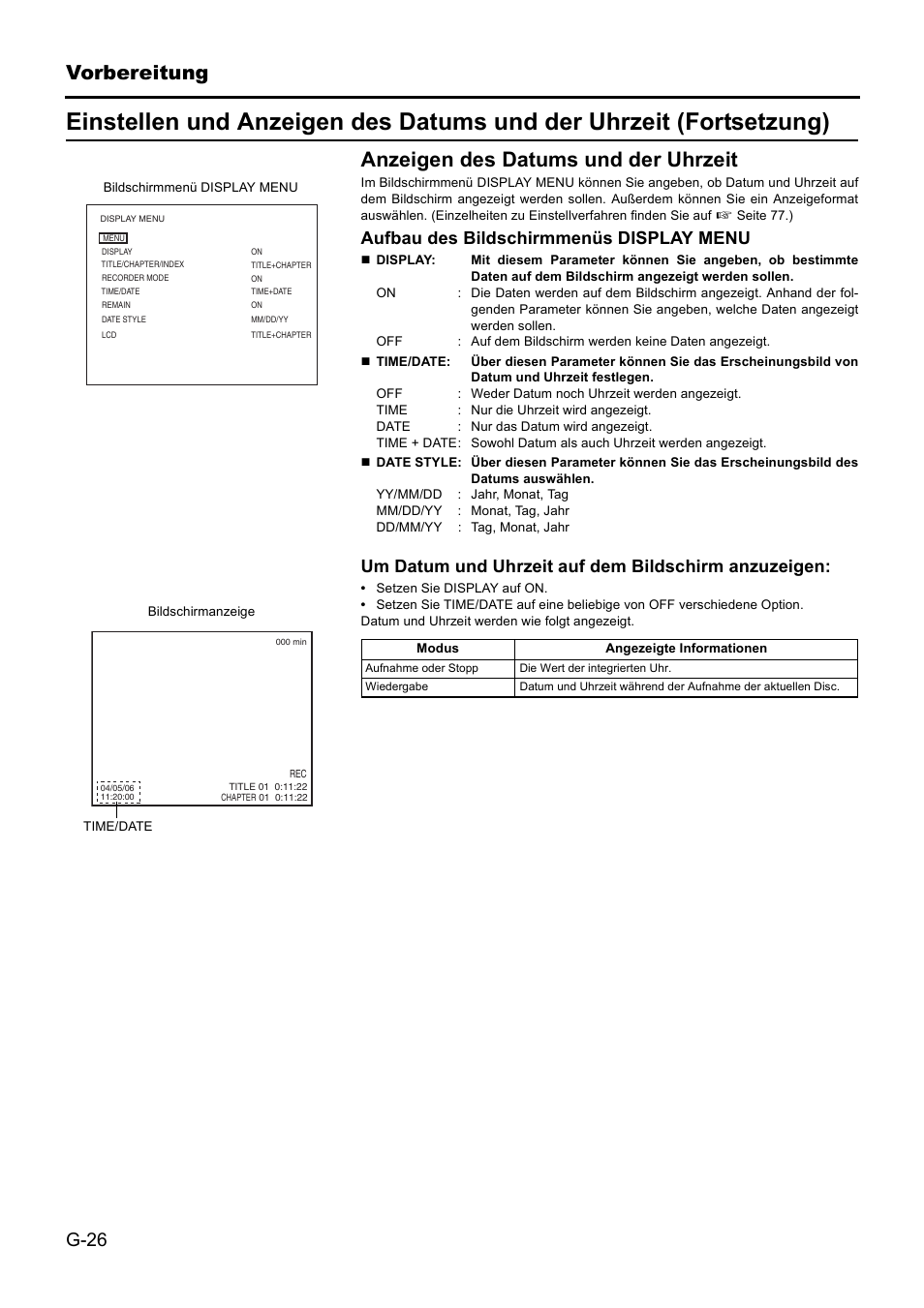 Vorbereitung, Anzeigen des datums und der uhrzeit | JVC BD-X201MS User Manual | Page 109 / 498