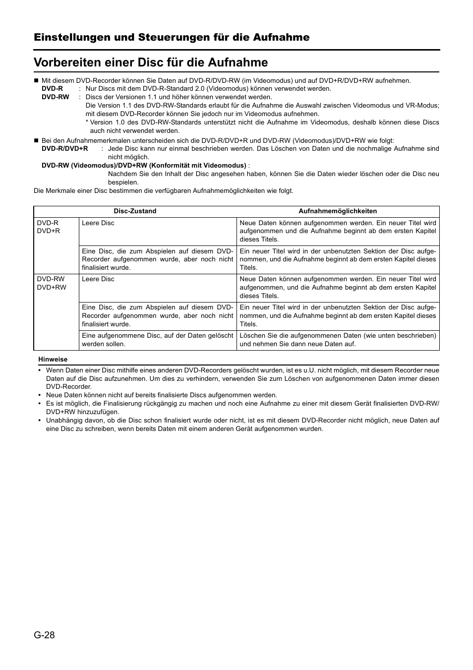 Vorbereiten einer disc für die aufnahme, Einstellungen und steuerungen für die aufnahme | JVC BD-X201MS User Manual | Page 111 / 498