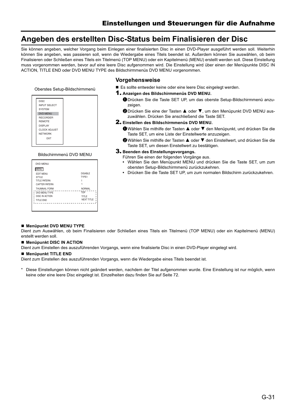 Einstellungen und steuerungen für die aufnahme, G-31, Vorgehensweise | JVC BD-X201MS User Manual | Page 114 / 498