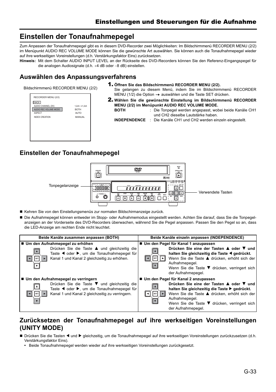 Einstellen der tonaufnahmepegel, Einstellungen und steuerungen für die aufnahme | JVC BD-X201MS User Manual | Page 116 / 498