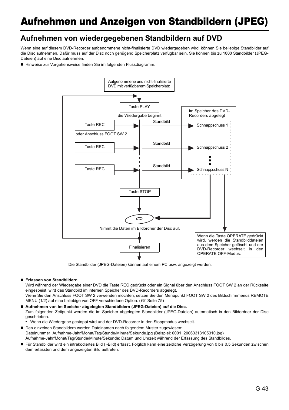 Aufnehmen und anzeigen von standbildern (jpeg), Aufnehmen von wiedergegebenen standbildern auf dvd | JVC BD-X201MS User Manual | Page 126 / 498