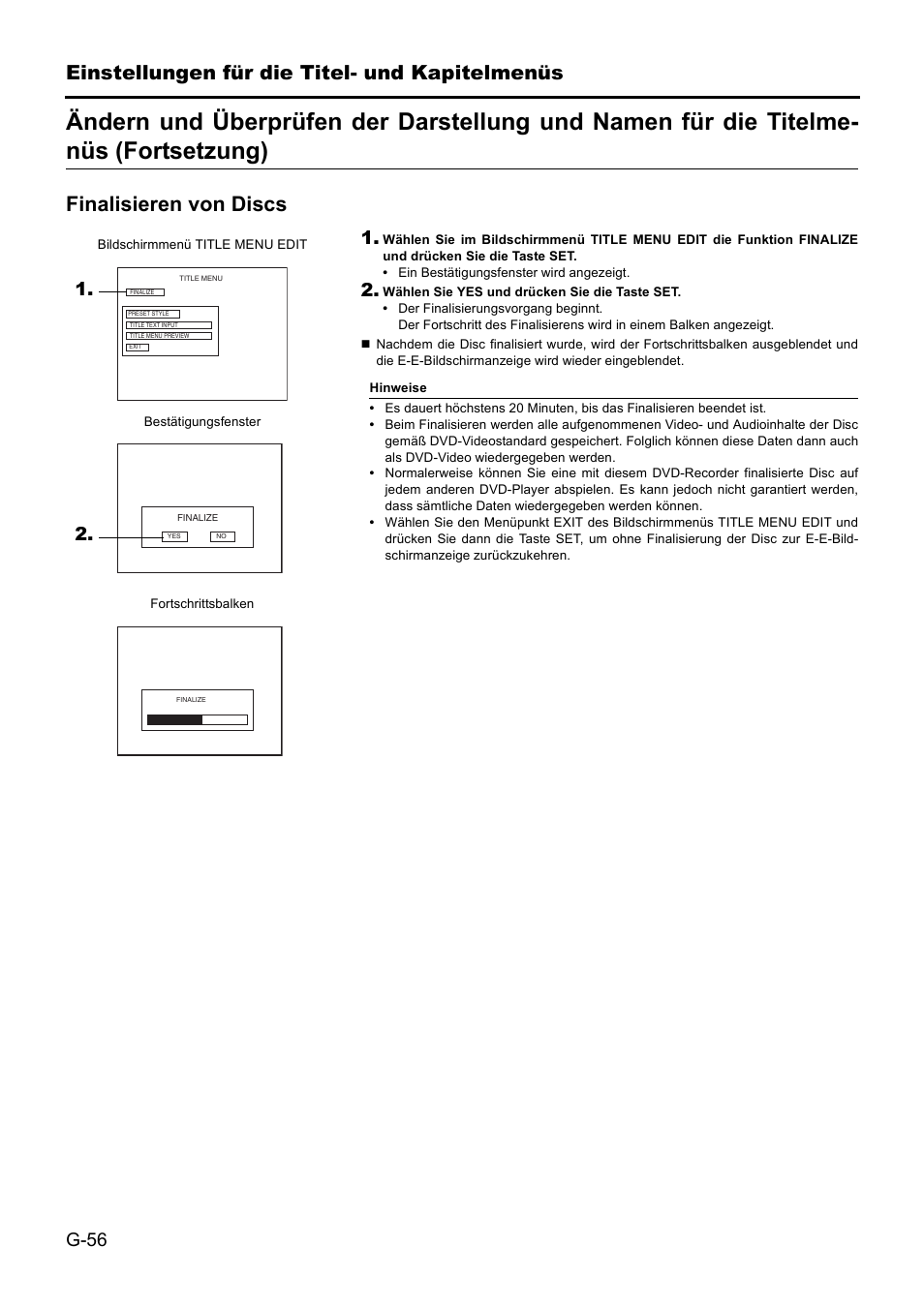 Einstellungen für die titel- und kapitelmenüs, Finalisieren von discs | JVC BD-X201MS User Manual | Page 139 / 498