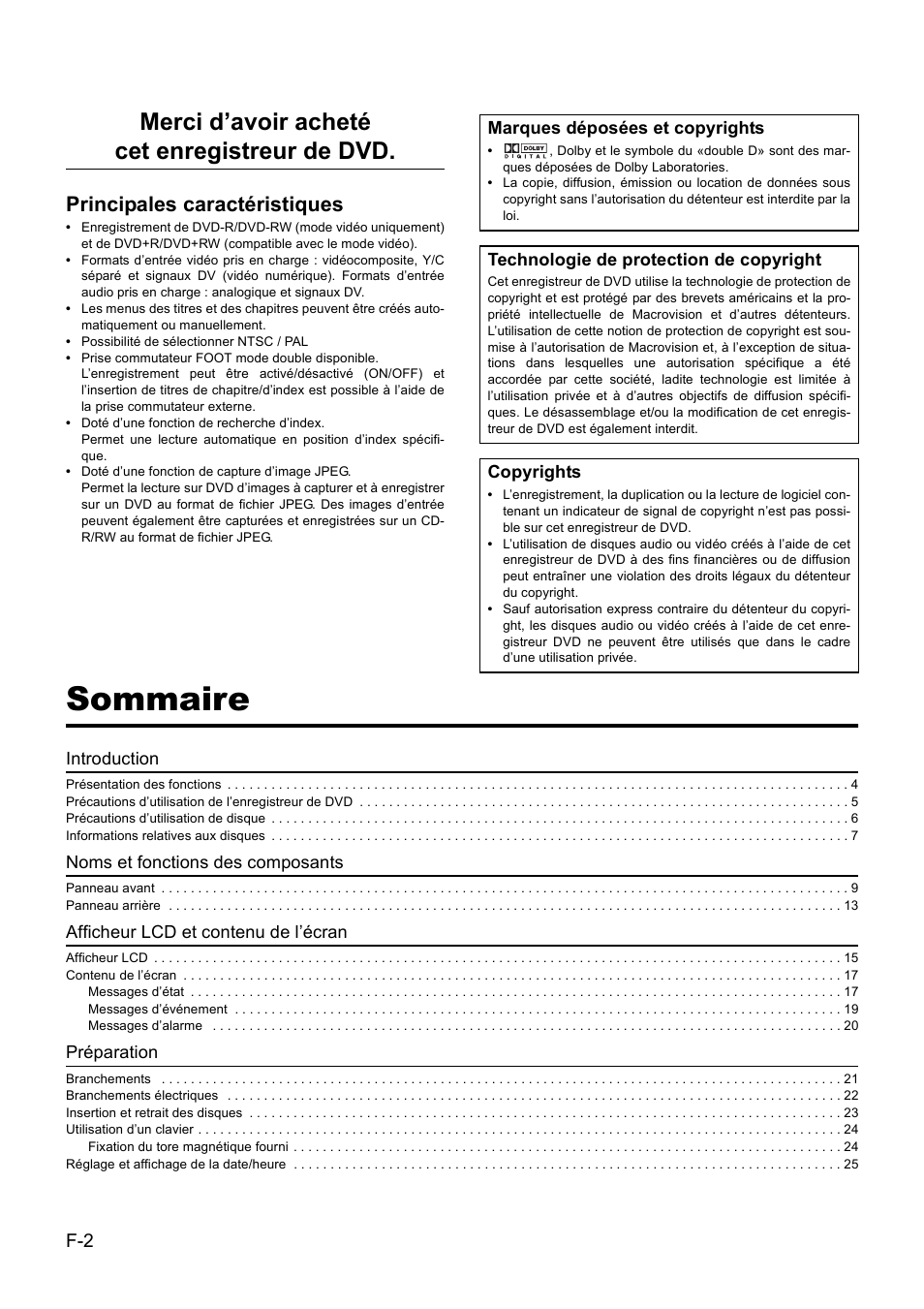 Sommaire, Merci d’avoir acheté cet enregistreur de dvd | JVC BD-X201MS User Manual | Page 168 / 498