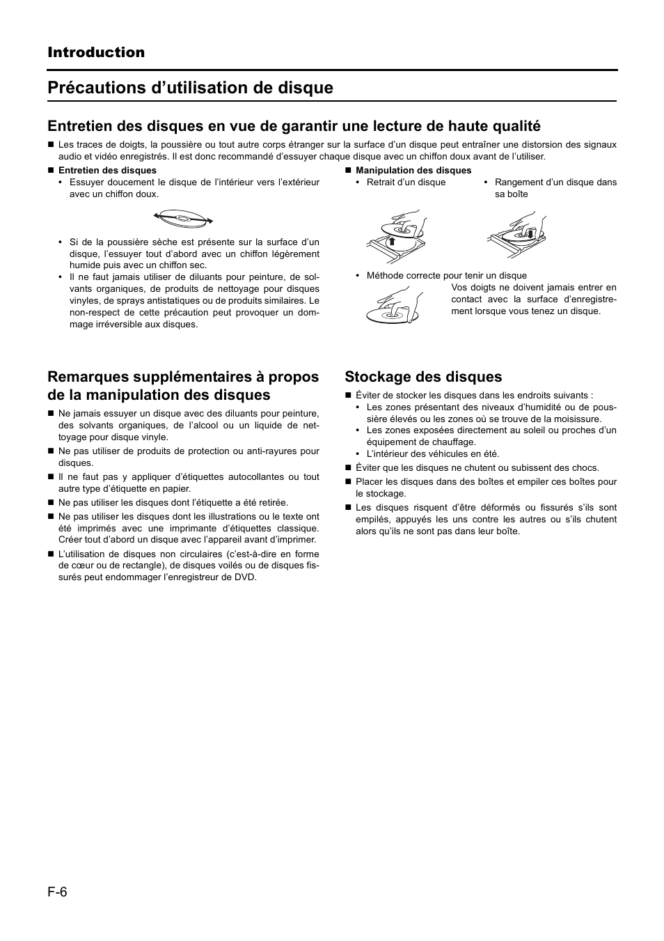 Précautions d’utilisation de disque, Introduction, Stockage des disques | JVC BD-X201MS User Manual | Page 172 / 498