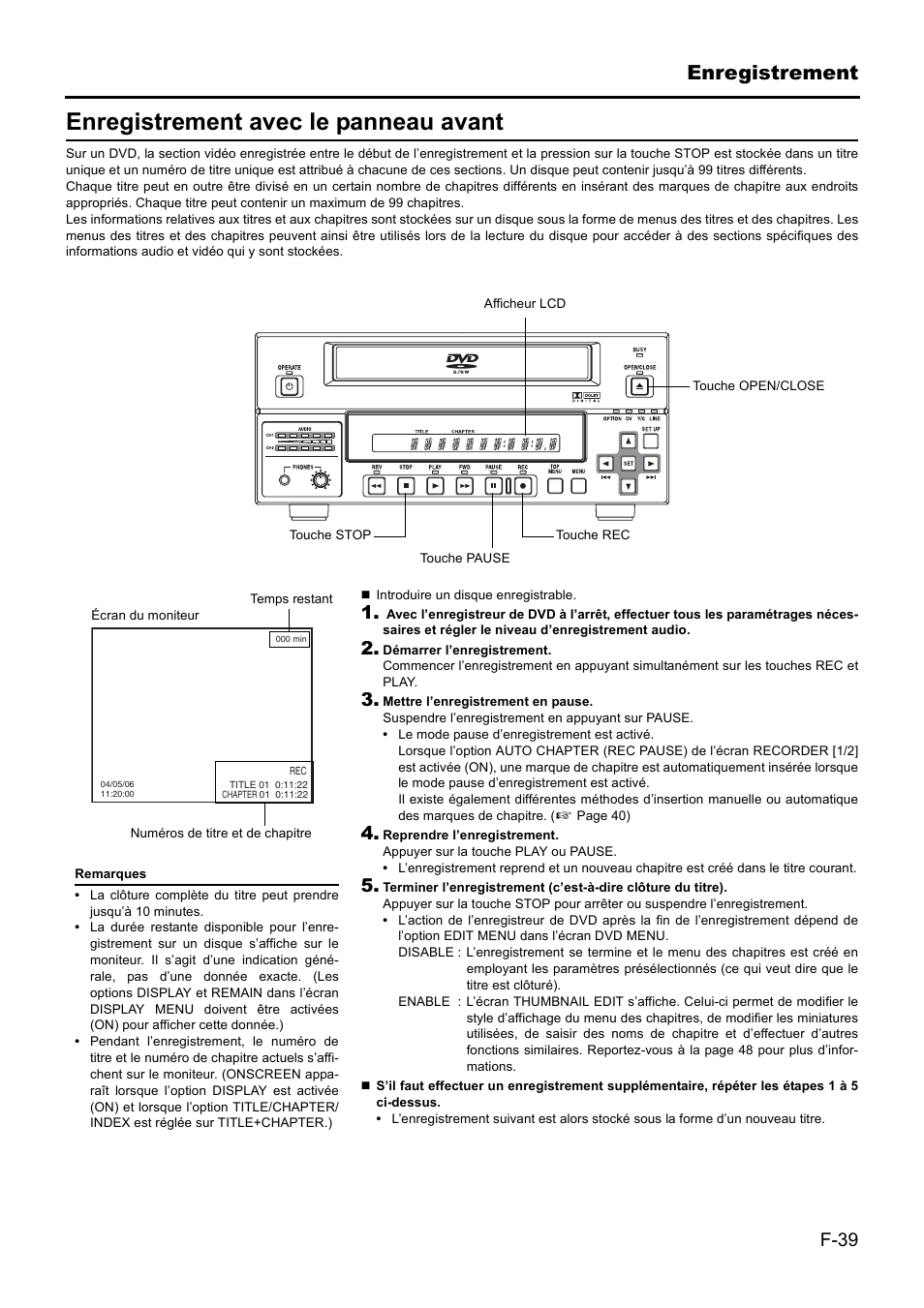 Enregistrement avec le panneau avant, Enregistrement | JVC BD-X201MS User Manual | Page 205 / 498