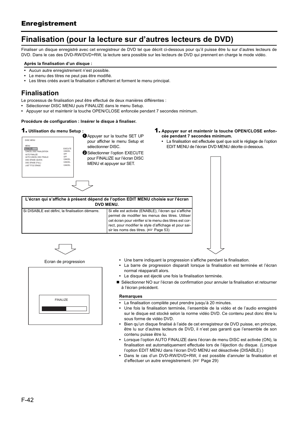 Enregistrement, Finalisation, F-42 | JVC BD-X201MS User Manual | Page 208 / 498