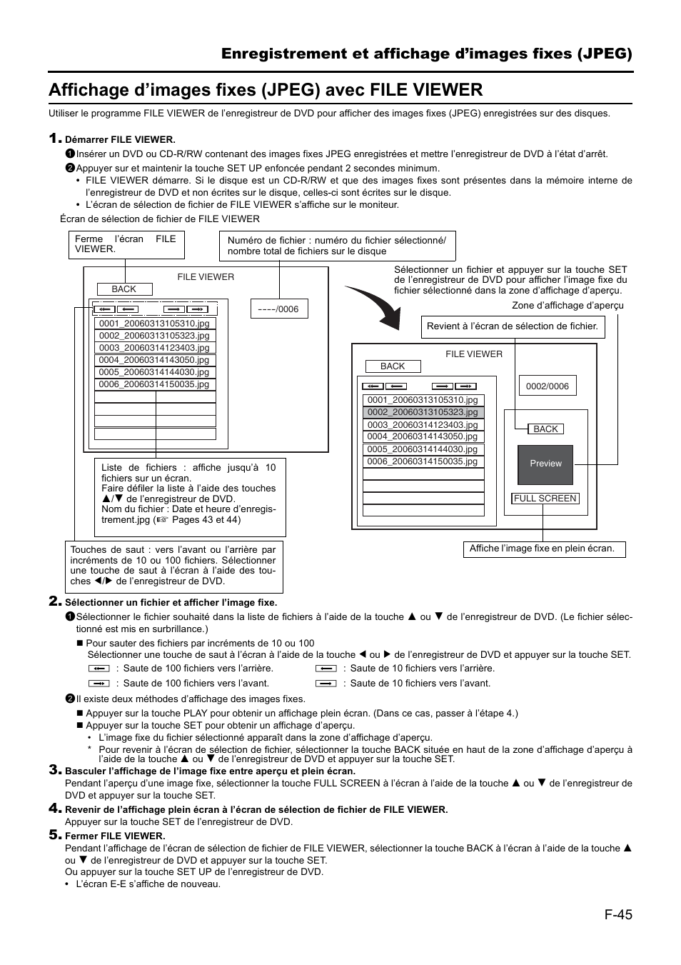 Affichage d’images fixes (jpeg) avec file viewer, Enregistrement et affichage d’images fixes (jpeg) | JVC BD-X201MS User Manual | Page 211 / 498