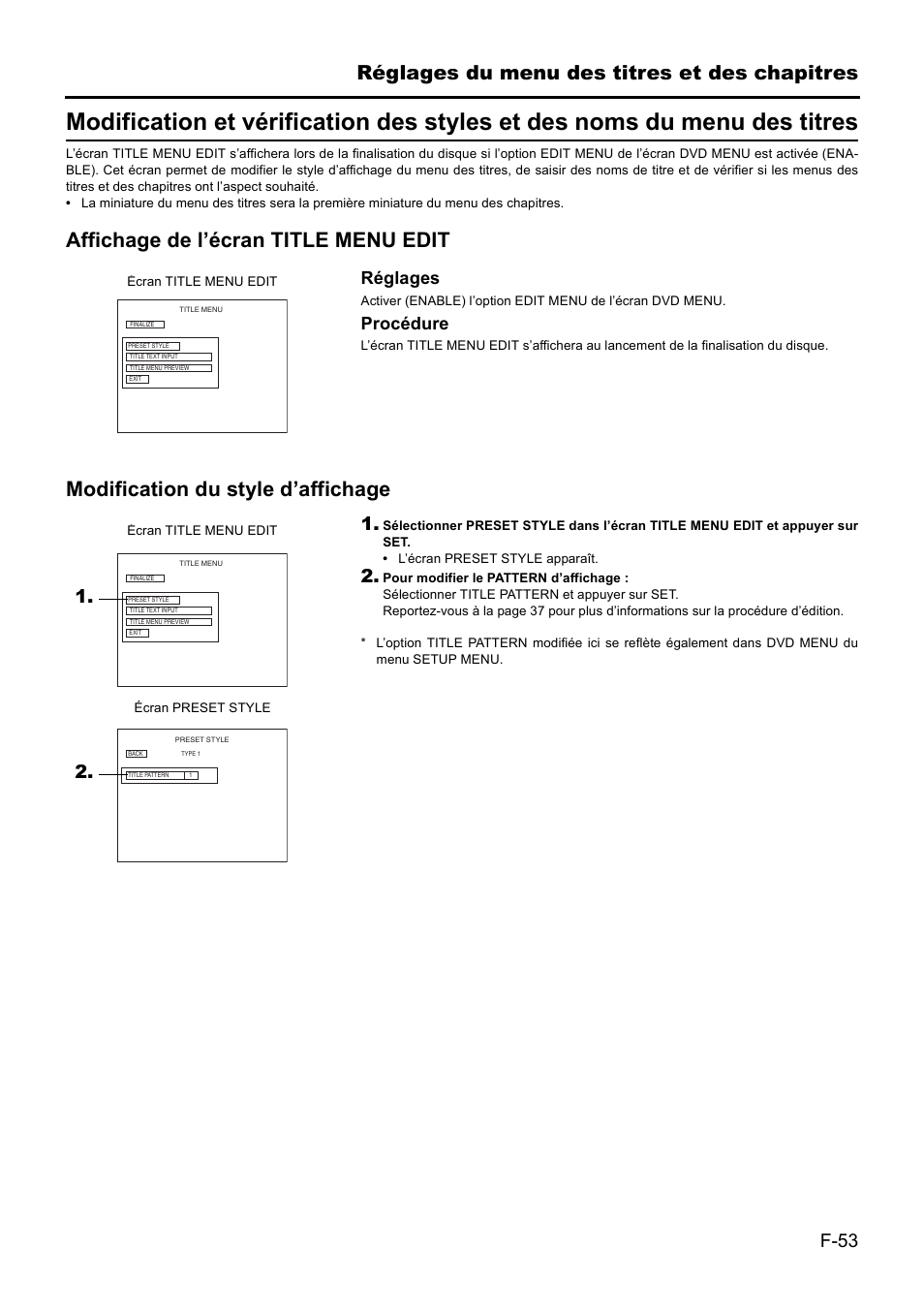 Réglages du menu des titres et des chapitres | JVC BD-X201MS User Manual | Page 219 / 498