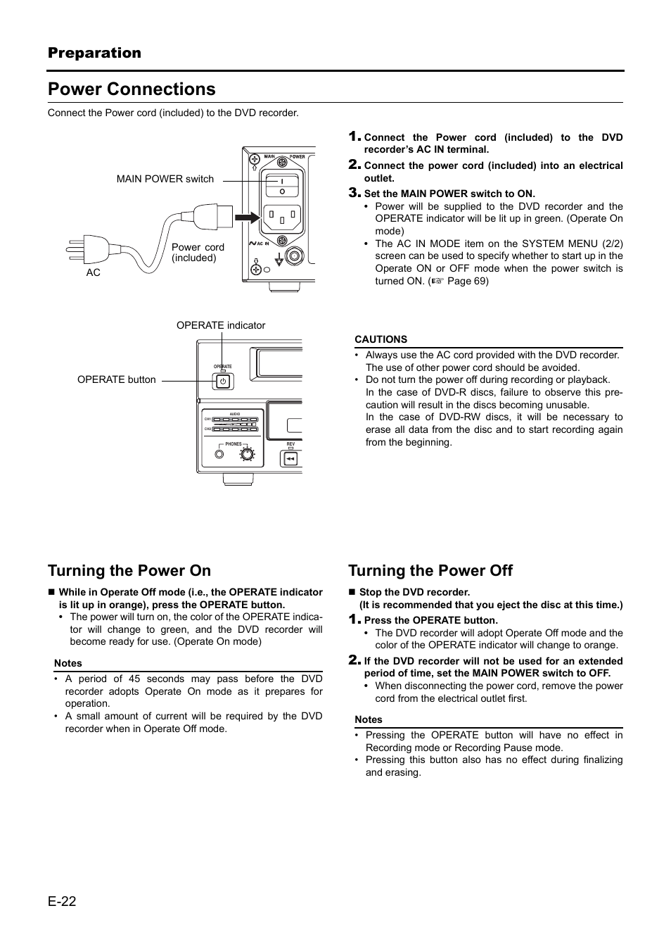 Power connections, Turning the power on, Turning the power off | JVC BD-X201MS User Manual | Page 22 / 498