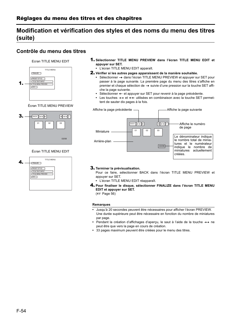 Réglages du menu des titres et des chapitres, Contrôle du menu des titres | JVC BD-X201MS User Manual | Page 220 / 498
