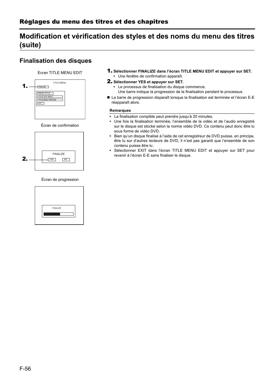 Réglages du menu des titres et des chapitres, Finalisation des disques | JVC BD-X201MS User Manual | Page 222 / 498