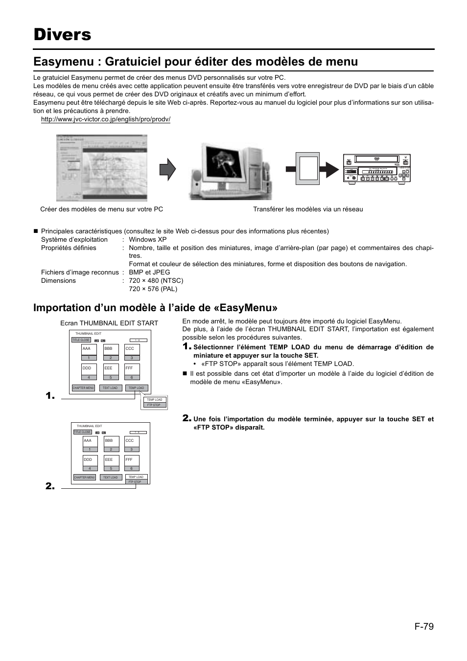 Divers, Importation d’un modèle à l’aide de «easymenu, F-79 | JVC BD-X201MS User Manual | Page 245 / 498