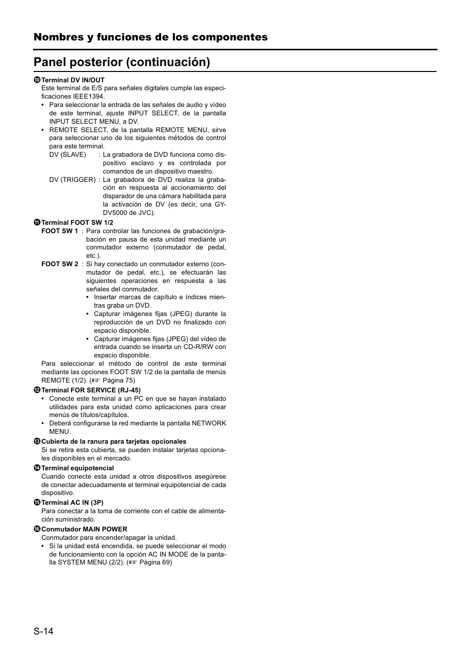 Panel posterior (continuación), Nombres y funciones de los componentes | JVC BD-X201MS User Manual | Page 263 / 498